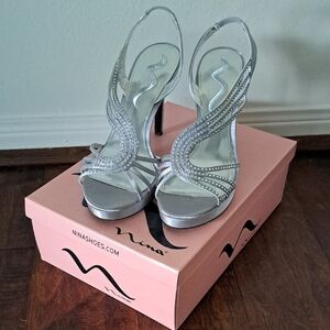 Nina Silver Strappy Heels for Formal Occasions